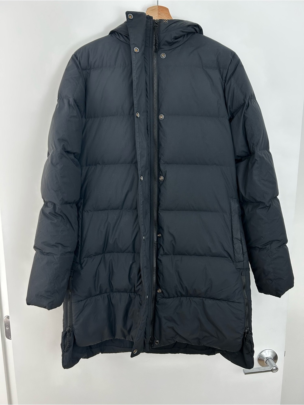 REI Black Women's Hooded Medium Long Puffer Coat